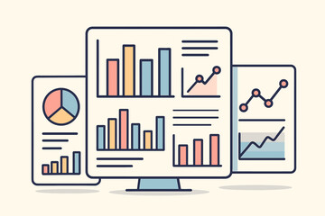 Obraz premium Digital data analysis dashboard with colorful graphs and charts