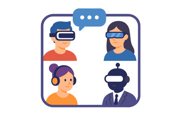 Diverse group of people engaging in virtual reality conversation