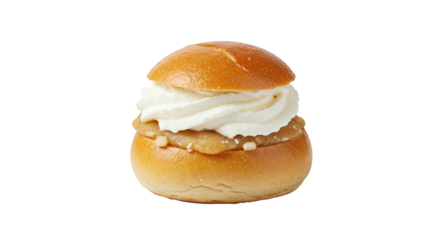 Delicious semla bun pastry with cream and almond paste traditional swedish dessert food sweet treat bakery item on transparent background