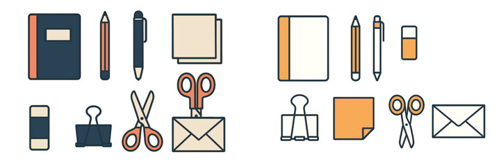 Fototapeta premium Vector illustration of colorful office supplies and stationery items