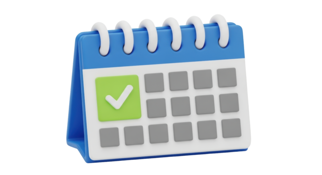 Isolated 3D Calendar with Check Mark