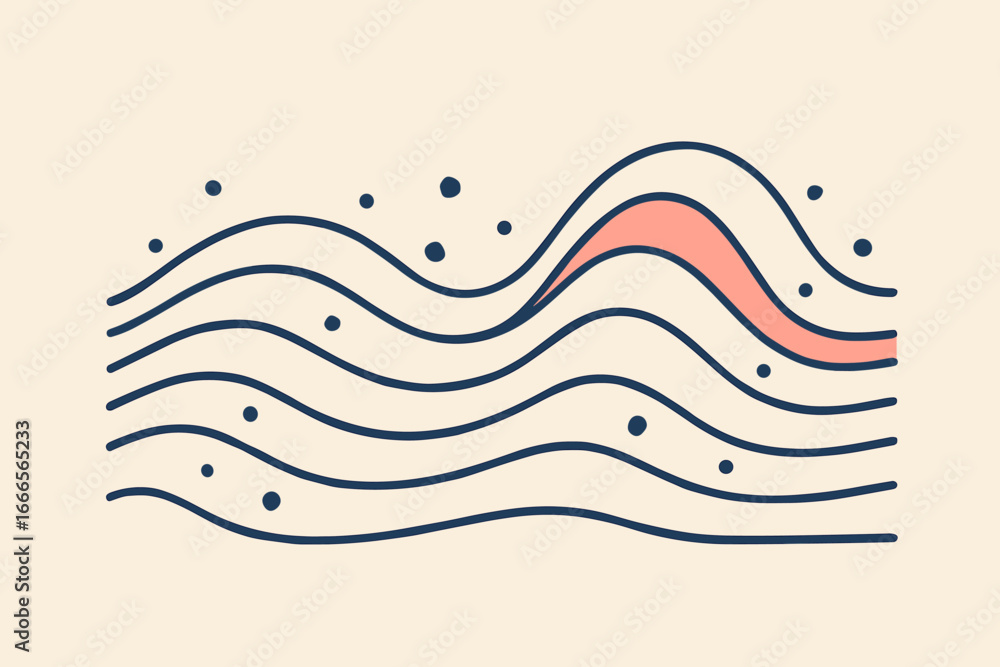 Poster abstract wavy lines and dots on a light background