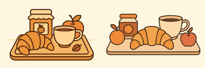 Delicious breakfast spread with croissants and coffee on table