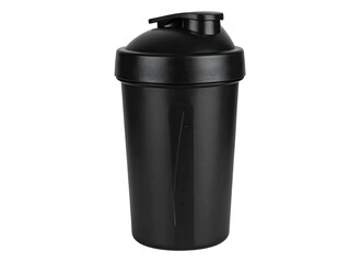 Black protein shaker for fitness, nutrition on transparent background