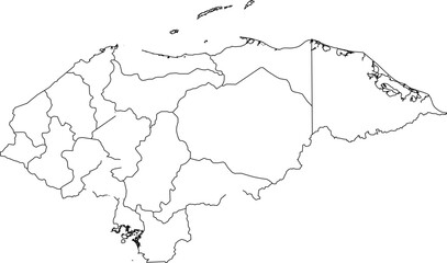 Outline Map of Honduras with Department Borders