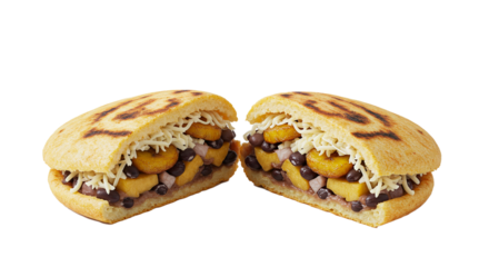 Delicious arepas with plantains and beans, venezuelan cuisine, tasty food, gourmet dish, traditional meal on transparent background