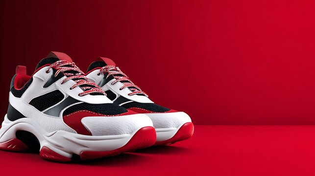 Stylish athletic footwear fashion product shot on red background for online retail sales promotion