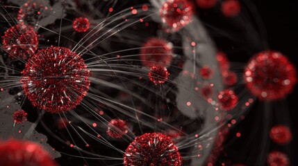 Global health crisis, interconnected virus spread, 3D illustration.