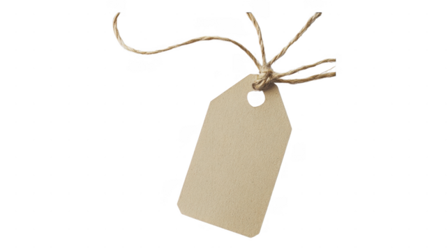 Brown paper tag with string on an transparent background