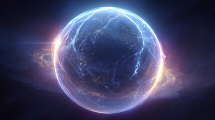 Obraz premium Digital shield, protecting planet from viruses, 3D illustration.