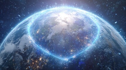 Obraz premium Digital shield, protecting planet from viruses, 3D illustration.