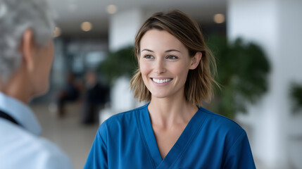 Fototapeta premium A friendly nurse talking to a senior patient with care, senior healthcare, nurse support, elderly care, hospital compassion, patient interaction