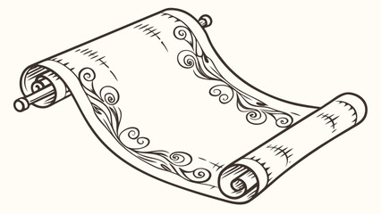 Illustration of an ornate scroll with decorative flourishes and rolled ends lying diagonally 100c