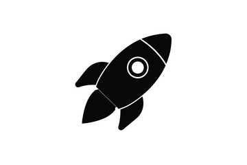 Fototapeta premium A black and white illustration of a simple rocket ship in flight silhouette
