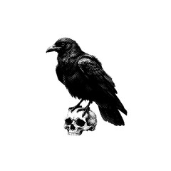 crow on a white background photocopy effect, halftone effect, halftone, halftone brush, halftone lines,  vintage comic book,pop art,halftone stipple effect,grainy texture,noisy gradation dotwork,
