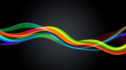 Abstract wave of rainbow-colored cables connecting a network of communication lines