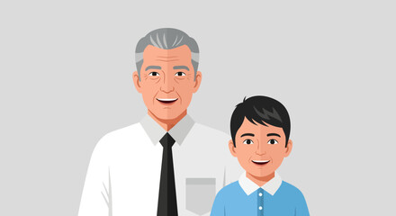 Obraz premium Happy Grandfather and Grandson Standing Together, Illustrating Family Bonds and Generational Connections