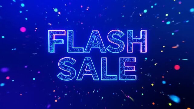 Flash Sale Animated Text on Blue Background with Particles