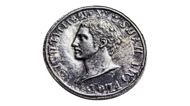 Historical silver coin featuring intricate engraving of a prominent figure