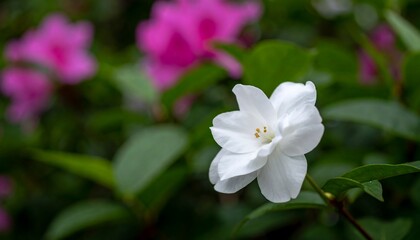 Fototapeta premium Close-up of a single white flower amidst greenery.