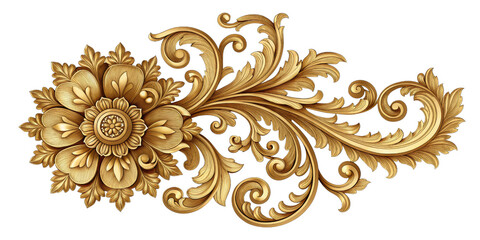 Golden Floral Ornament Baroque Design, Isolated on Transparent Background, gold, ornate, floral design, baroque style, gold ornament