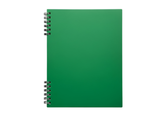A vibrant, emerald green spiral-bound notebook stands out against a stark black background.