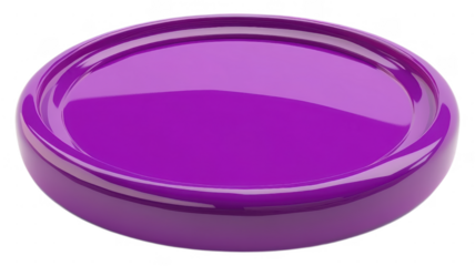 Bright purple transparent circular tray with shiny surface and smooth edges