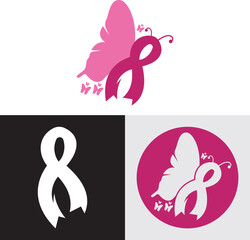 Pink Ribbon Butterfly Logo – Breast Cancer Awareness Symbol, Hope, Charity and Women’s Health Icon