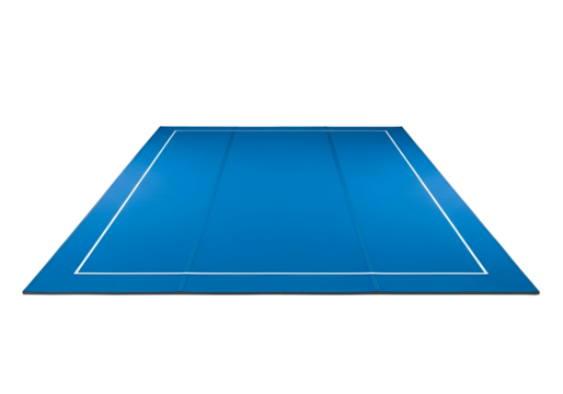 A vibrant, vivid, rectangular, blue playing surface with outlined white lines, perfect for a competitive sporting event.