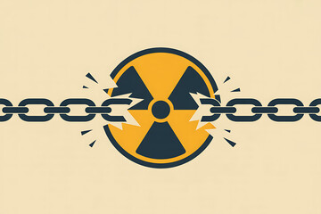 Powerful symbol of a broken chain linked to a radiation hazard sign signifying freedom from danger or a critical warning