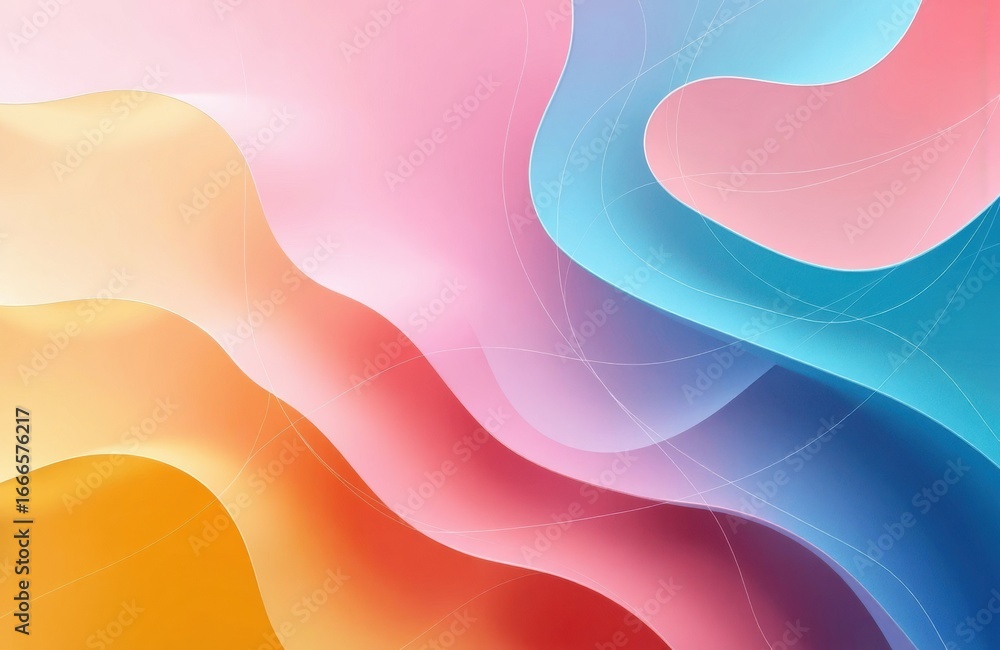 Poster colorful abstract flowing shapes blending seamlessly with soft pastel tones and vibrant hues creatin