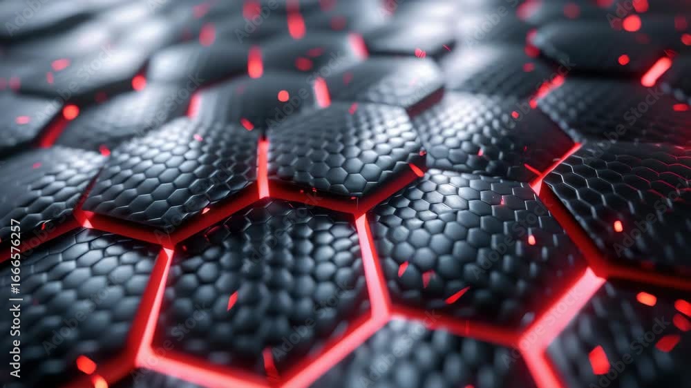 Poster high-tech red led lighting system with intricate design elements and circuit-like patterns.