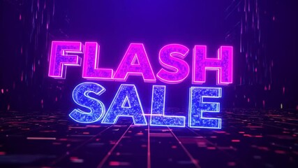 Flash Sale Neon Sign on Digital Grid Background - Powered by Adobe