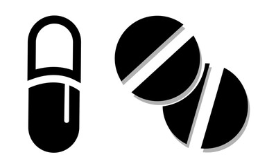 Drug Pills icon, on transparent background, flat line design, vector illustration