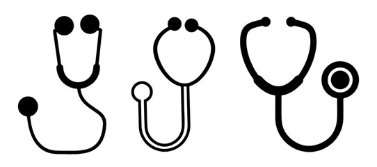 Set of Medical Stethoscopes icons, on transparent background, flat line design, vector illustration