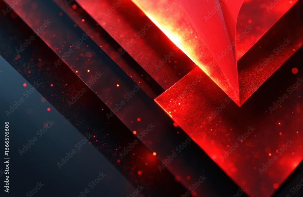 Aufkleber red geometric shapes with glowing light effects creating a modern abstract design