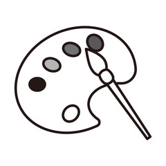 絵の具の乗ったパレットと絵筆のシンプルなイラスト