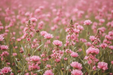 Fototapeta premium Pink blossoms field in springtime