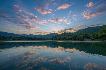 Sunset view over a tranquil lake