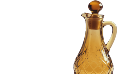 Amber glass decanter carafe with handle and stopper vintage glassware kitchenware home decor still life on transparent background