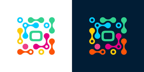letter o logo design template with connecting circles. Science and medicine symbol with geometric dotted circles. Universal energy and technology vector icon.