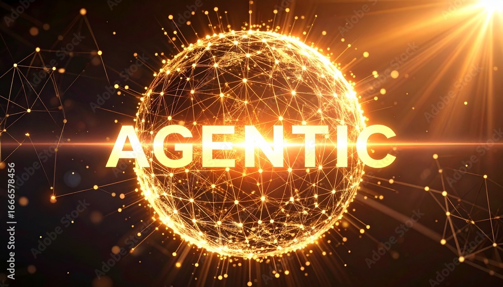 Poster golden radiant ai sphere with glowing 