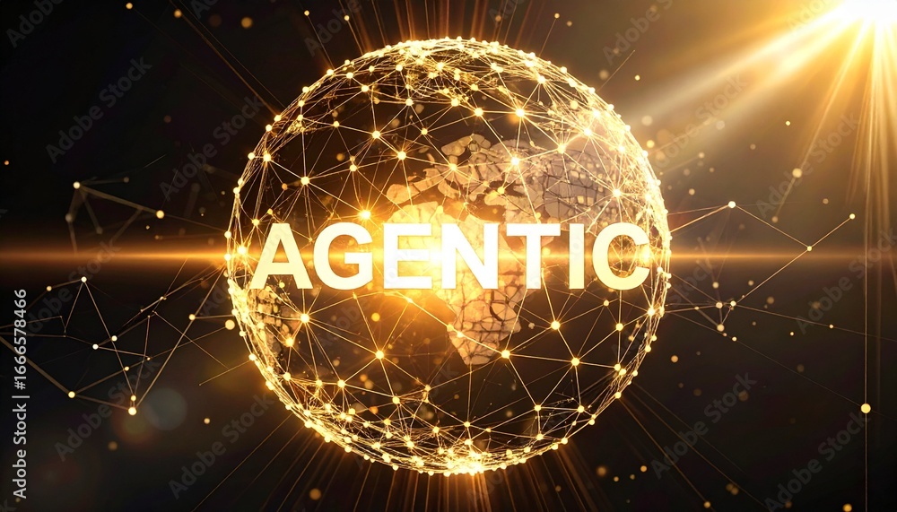 Poster golden radiant ai sphere with glowing 