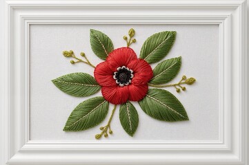 Floral embroidery using French knot method with canvas, mouline threads, and needle