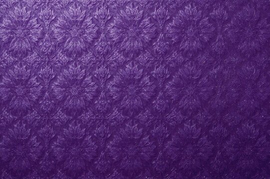 Intricate floral engraving in shades of violet. Decorative petal motif. Angled view of sculpted surface. Raised metallic wall covering. Detailed diagonal texture. Patterned tile background. sstkba