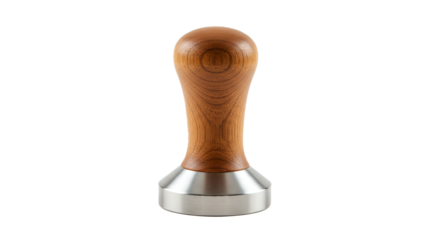 Espresso tamper wood handle barista tool coffee preparation equipment cafe accessory kitchen gadget professional grade on transparent background