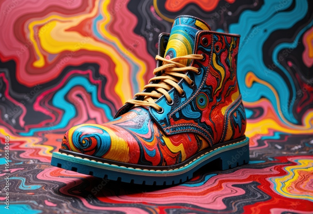 Aufkleber colorful patterned boot with a vibrant abstract background creating a lively visual effect