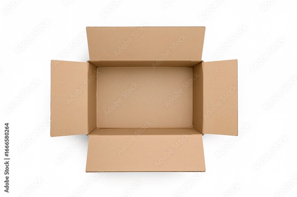 Poster isolated empty cardboard container on a white backdrop with clipping path.