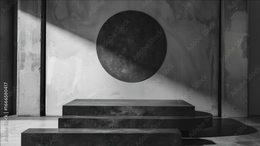 Poster dark, mysterious setting with circular light source on wall.