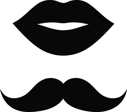 Black silhouette of lips and mustache on a white background